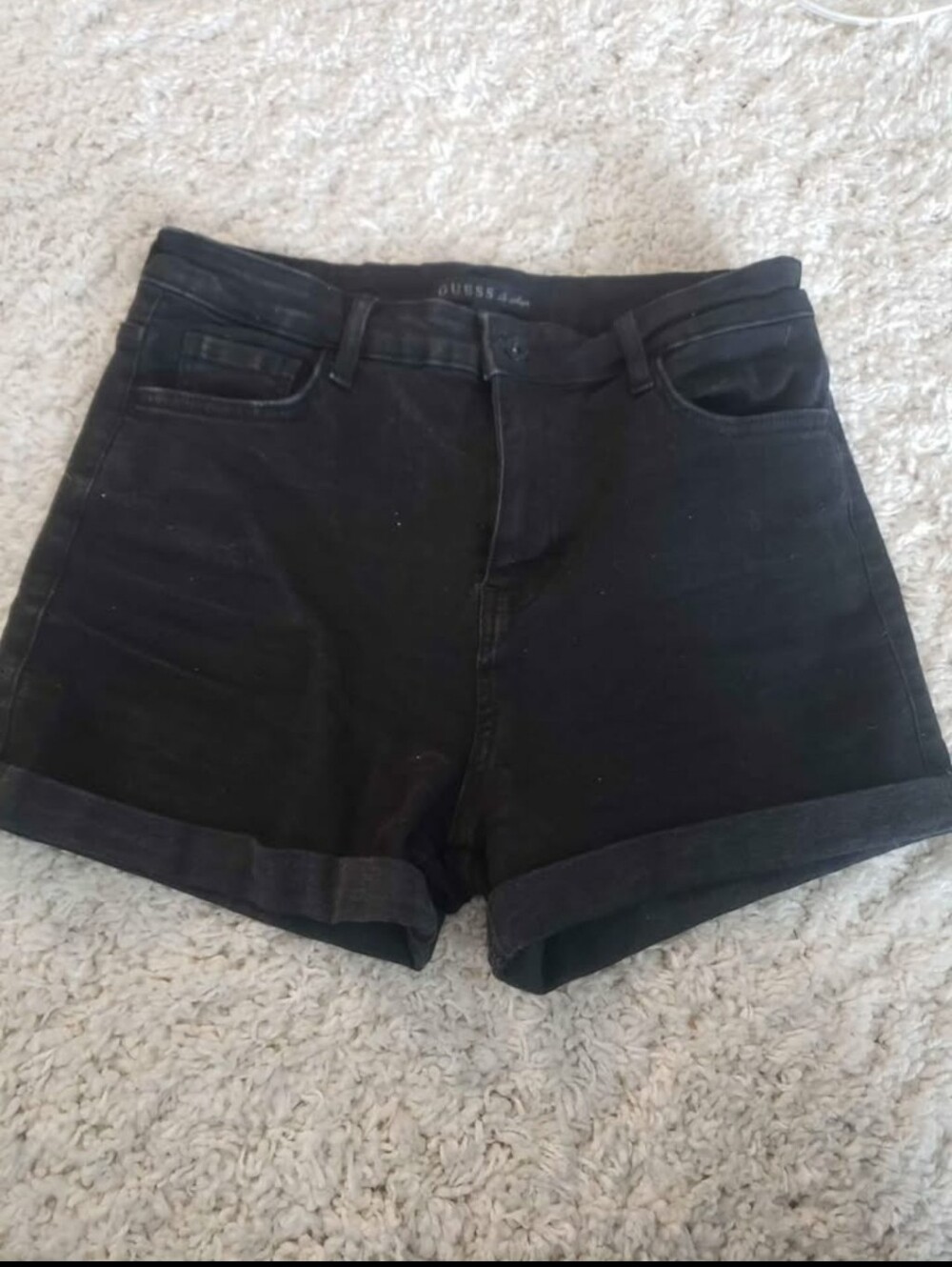 GUESS Black Cuffed Denim Shorts